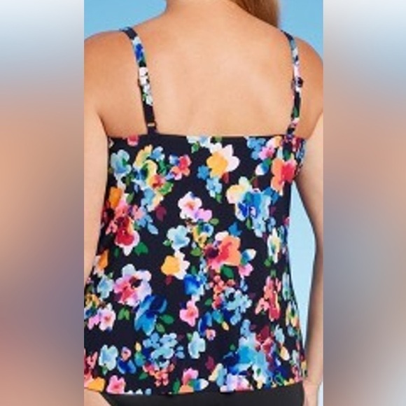 Aqua Green® Women's UPF 50 V-Neck Angled Tiered Tankini Top Multi Floral Print S - Picture 2 of 9